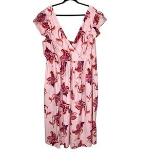 Eloquii Size 22 Dress Fit & Flare Sleeve Floral Midi Tie Back Feminine